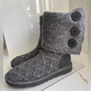 UGG Lattice Cardy Gray Sweater Knit Winter Sock Boots size 6